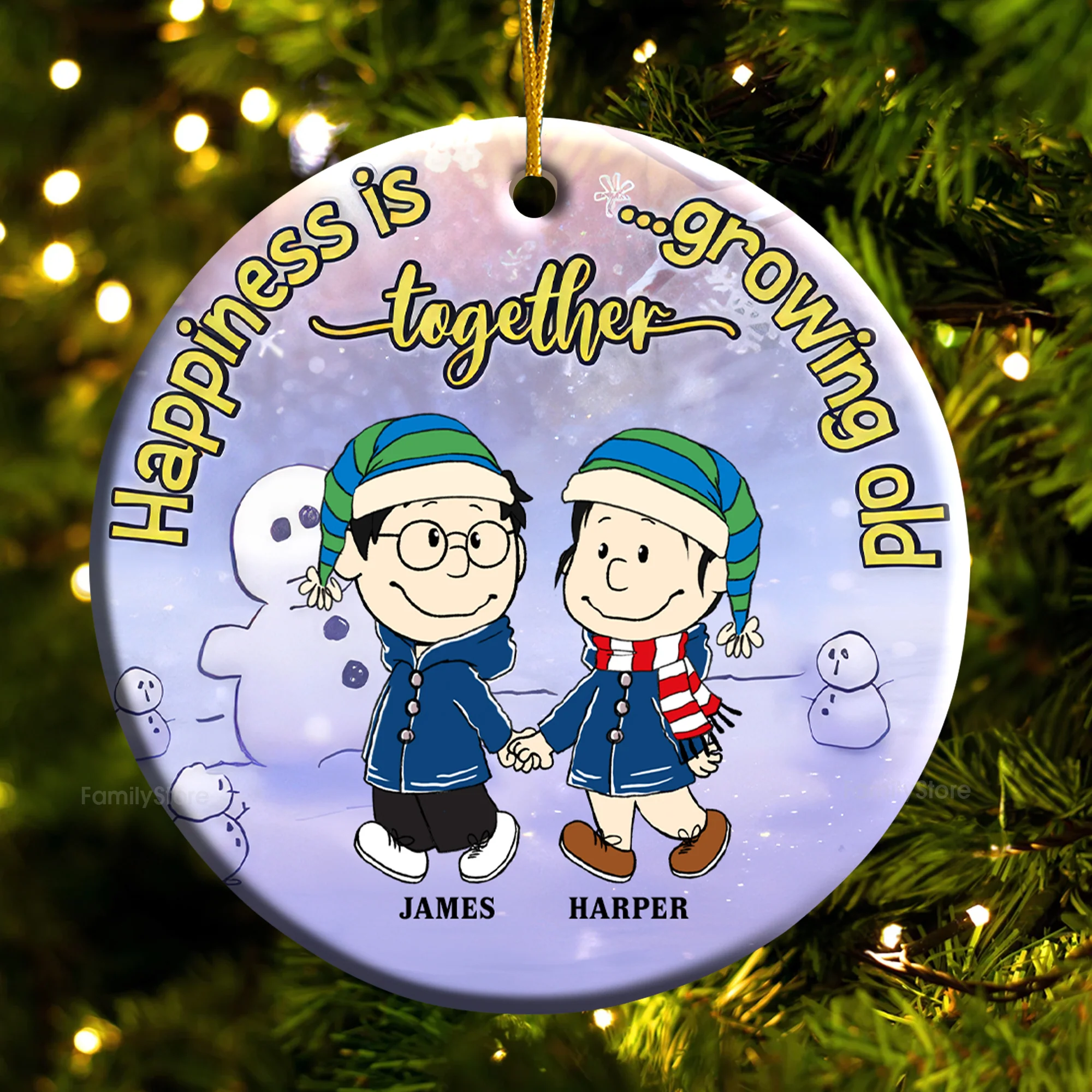 Happiness Is Growing Old Together - Personalized Ceramic Ornament - Gift For Couple, Husband Wife - CL43 NH96 - Image 6
