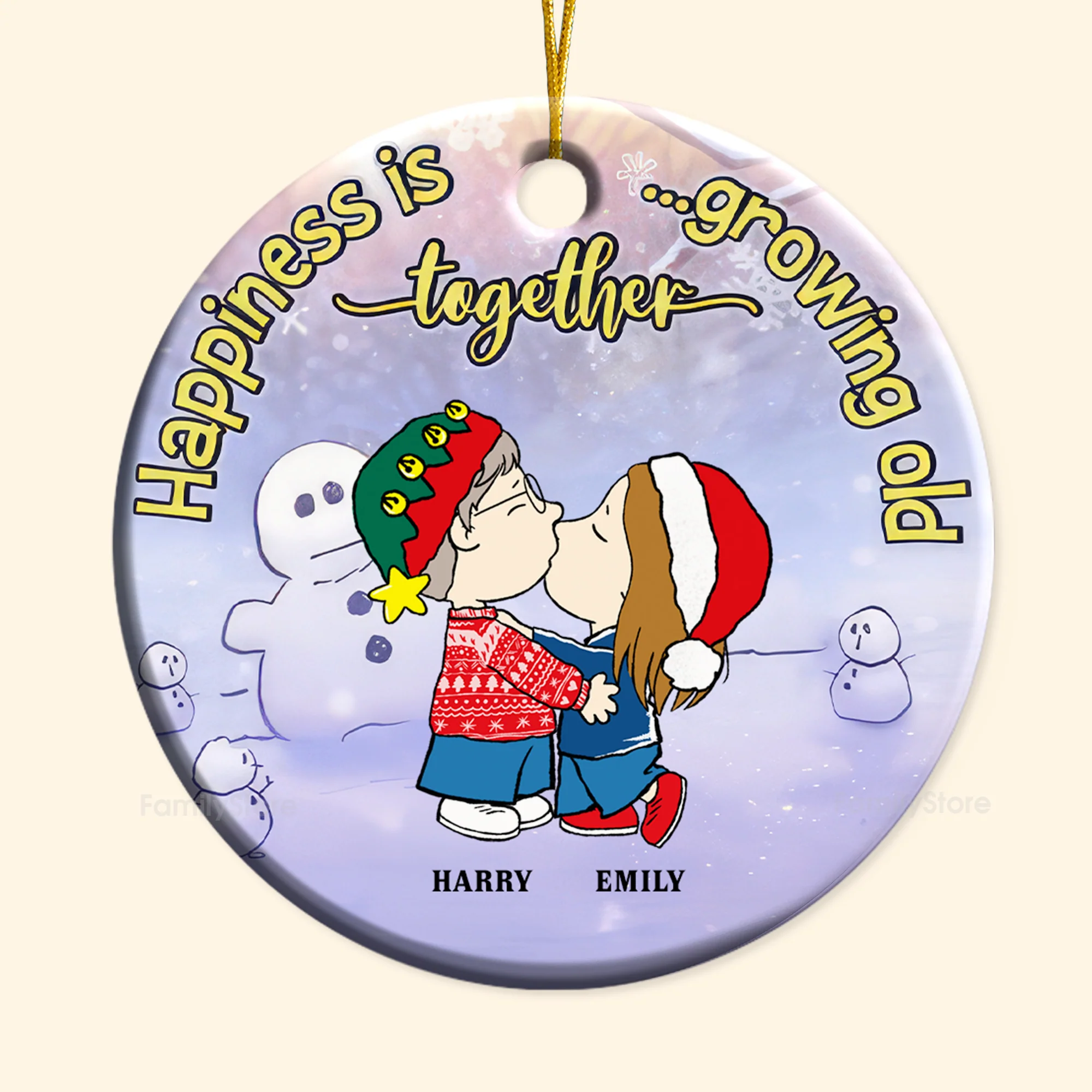 Happiness Is Growing Old Together - Personalized Ceramic Ornament - Gift For Couple, Husband Wife - CL45 NH96 - Image 2