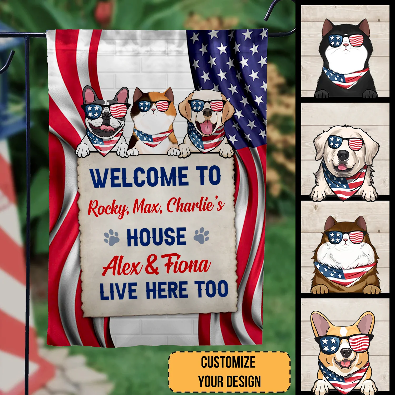 Happy 4th July Welcome To The House We Live Here - Personalized Flag - Image 3