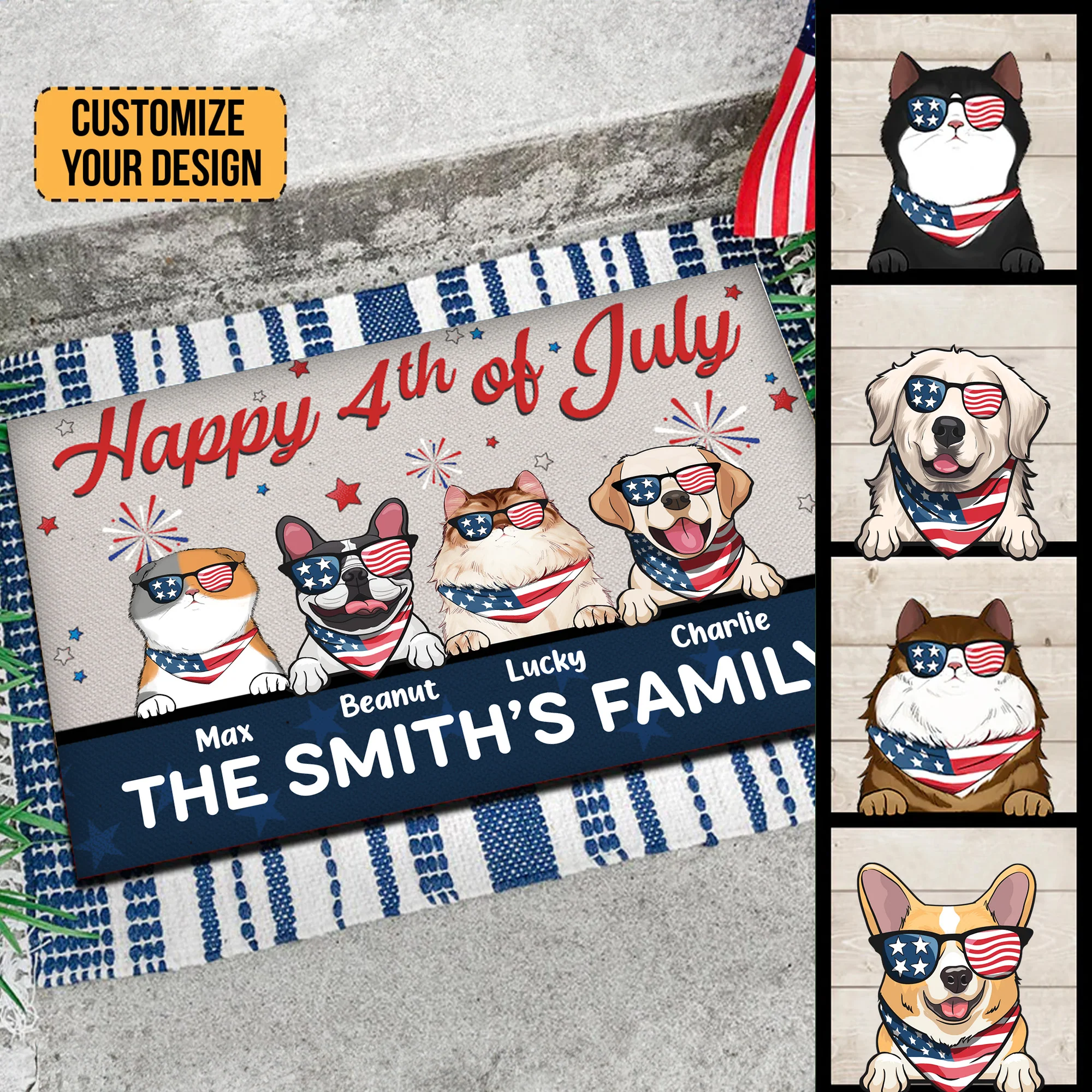 Happy 4th July With Cute Pets - Gift For Pet Lovers - Personalized Door Mat - CL12 NA94 - Image 2