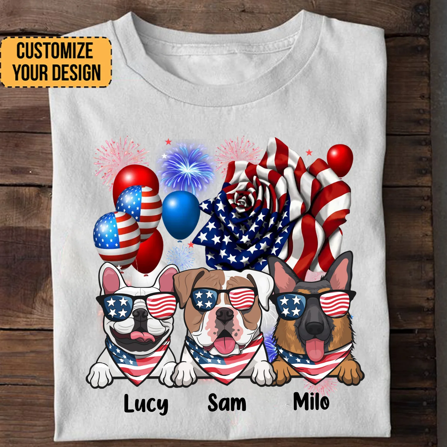 Happy 4th Of July Dog With Flag - Gift For Pet Lovers - Personalized TShirt - Image 2