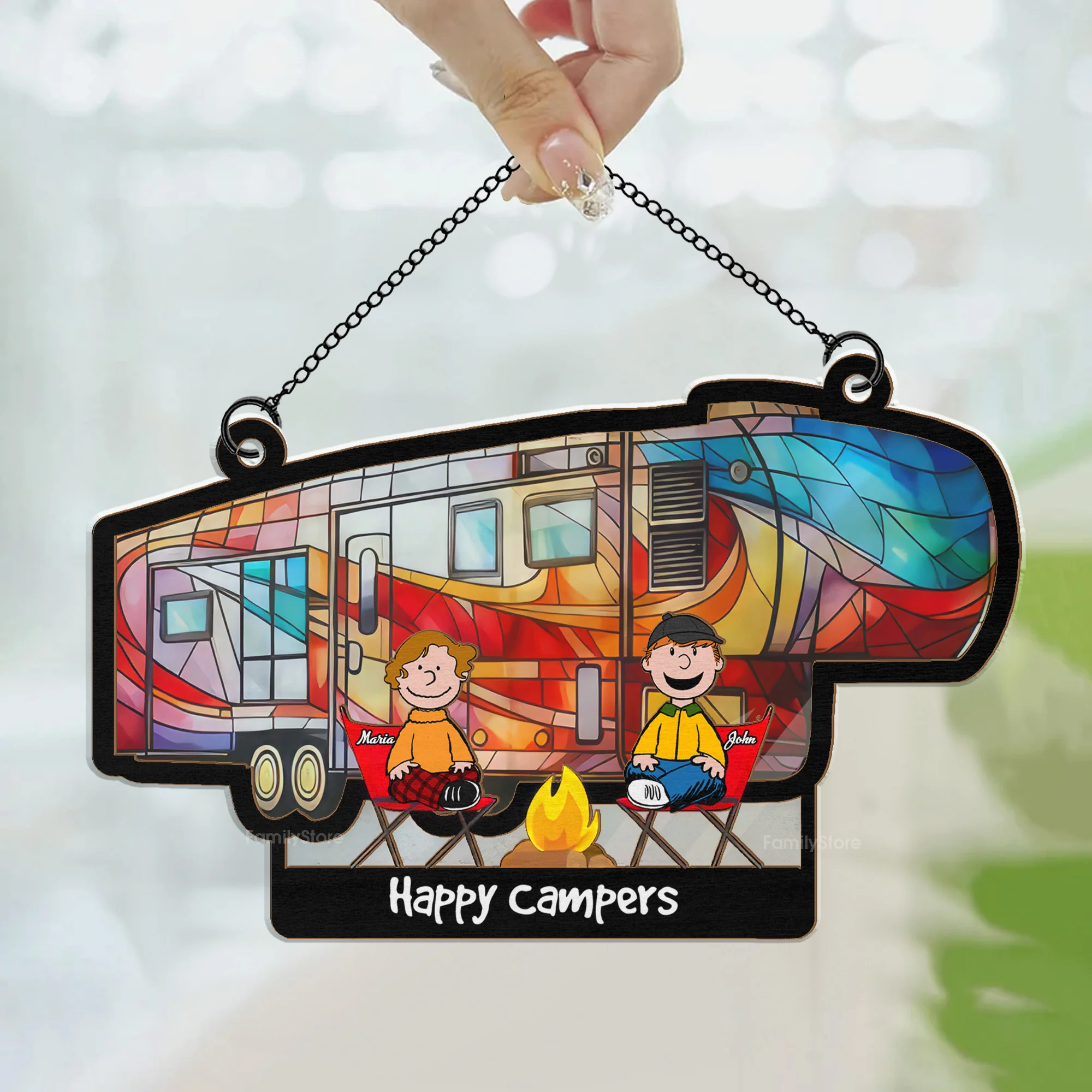 Happy Camping Couple Peanut - Personalized Window Hanging Suncatcher Ornament - Gift For Couple, Husband Wife, Anniversary, Camping Lovers | GR11 NH96 - Image 3
