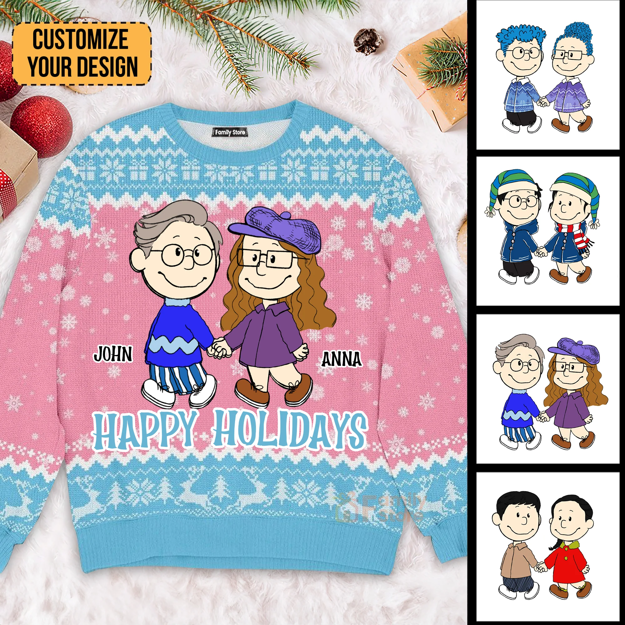 Peanut Happy Holidays - Gift For Couples - Personalized Ugly Sweatshirt - CL43 NH96