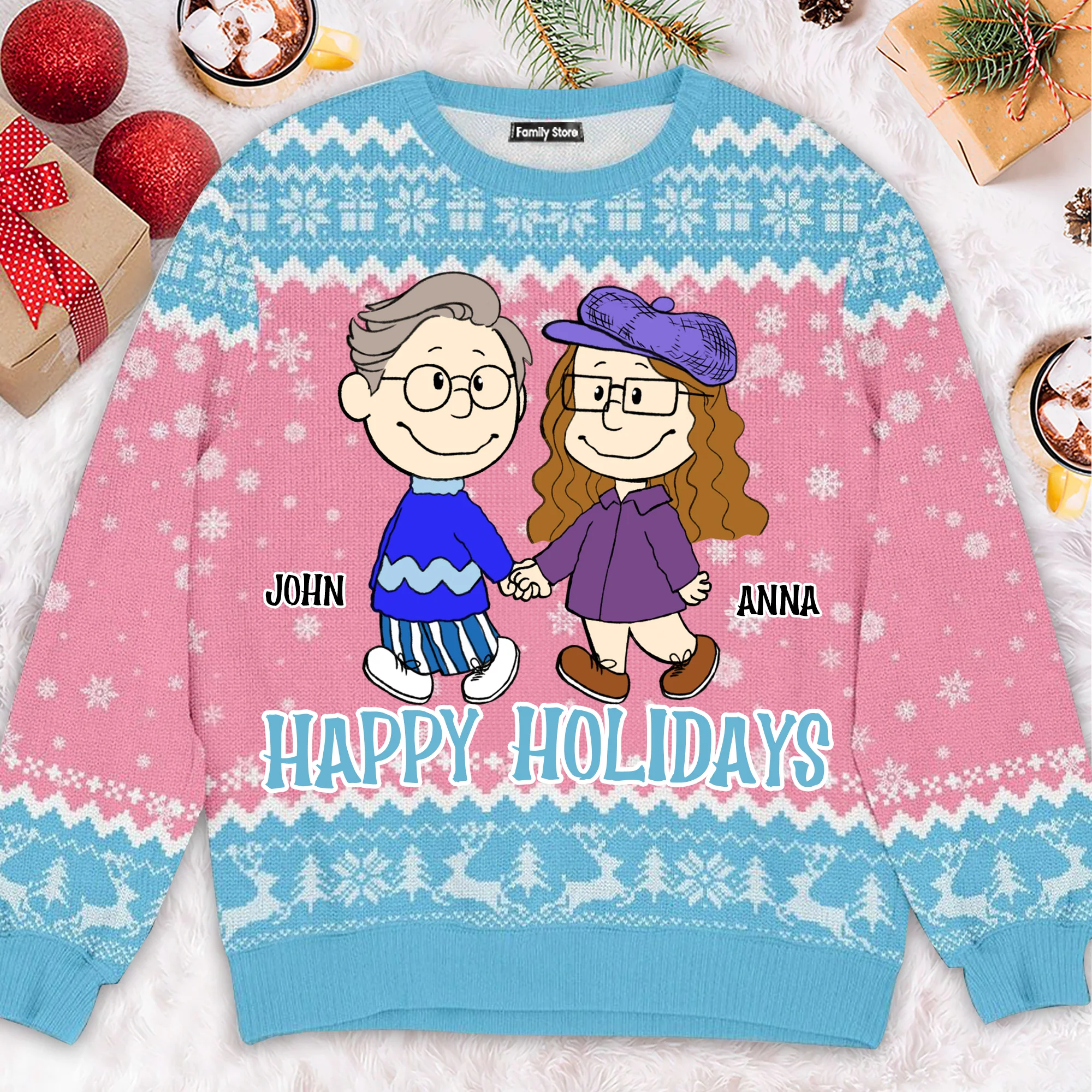Peanut Happy Holidays - Gift For Couples - Personalized Ugly Sweatshirt - CL43 NH96 - Image 2