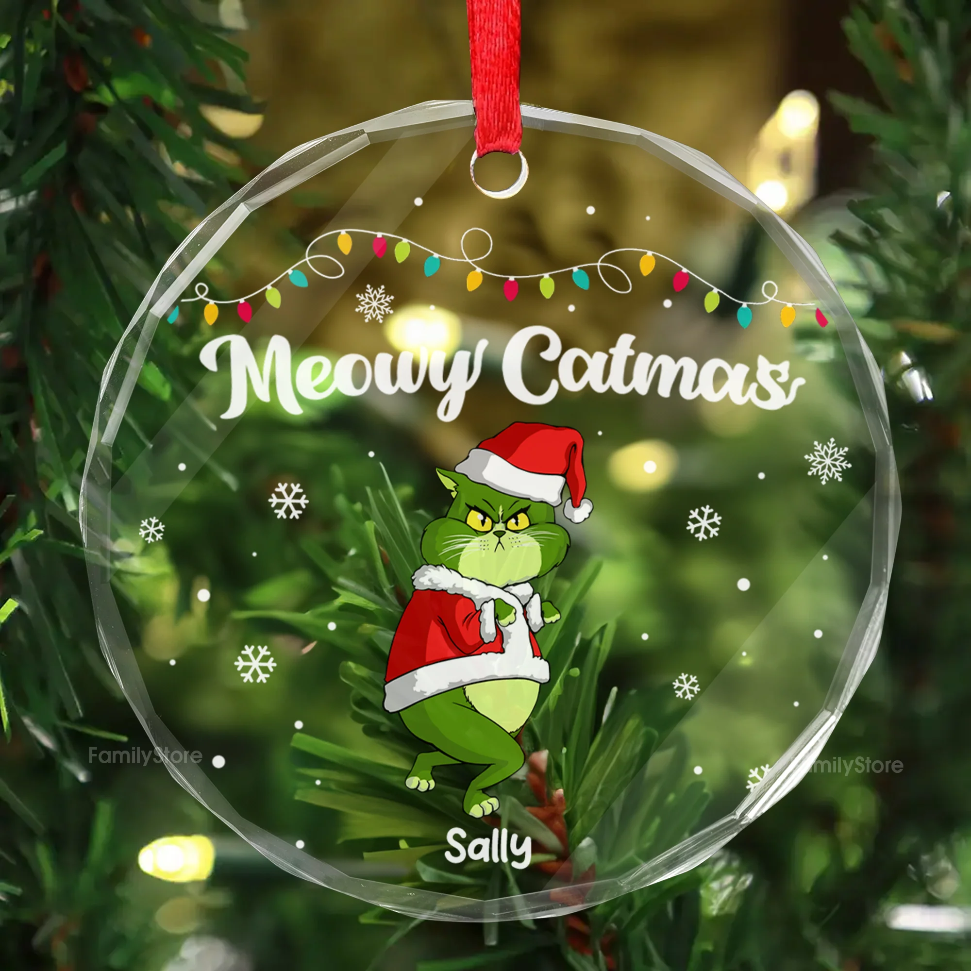 Happy Pawlidays Grinch Cats - Gift For Cat Lover, Pet Lovers - Personalized Glass Ornament - CL16 NH96 - Image 2