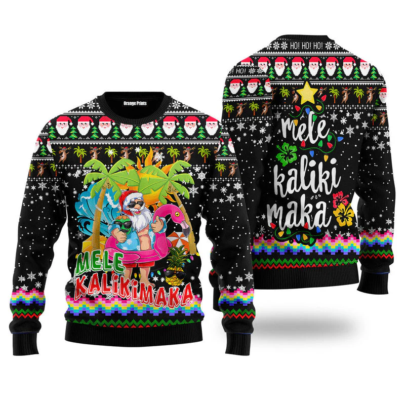 Hawaiian Santa Claus Mele Kalikimaka - Funny Ugly Christmas Sweater