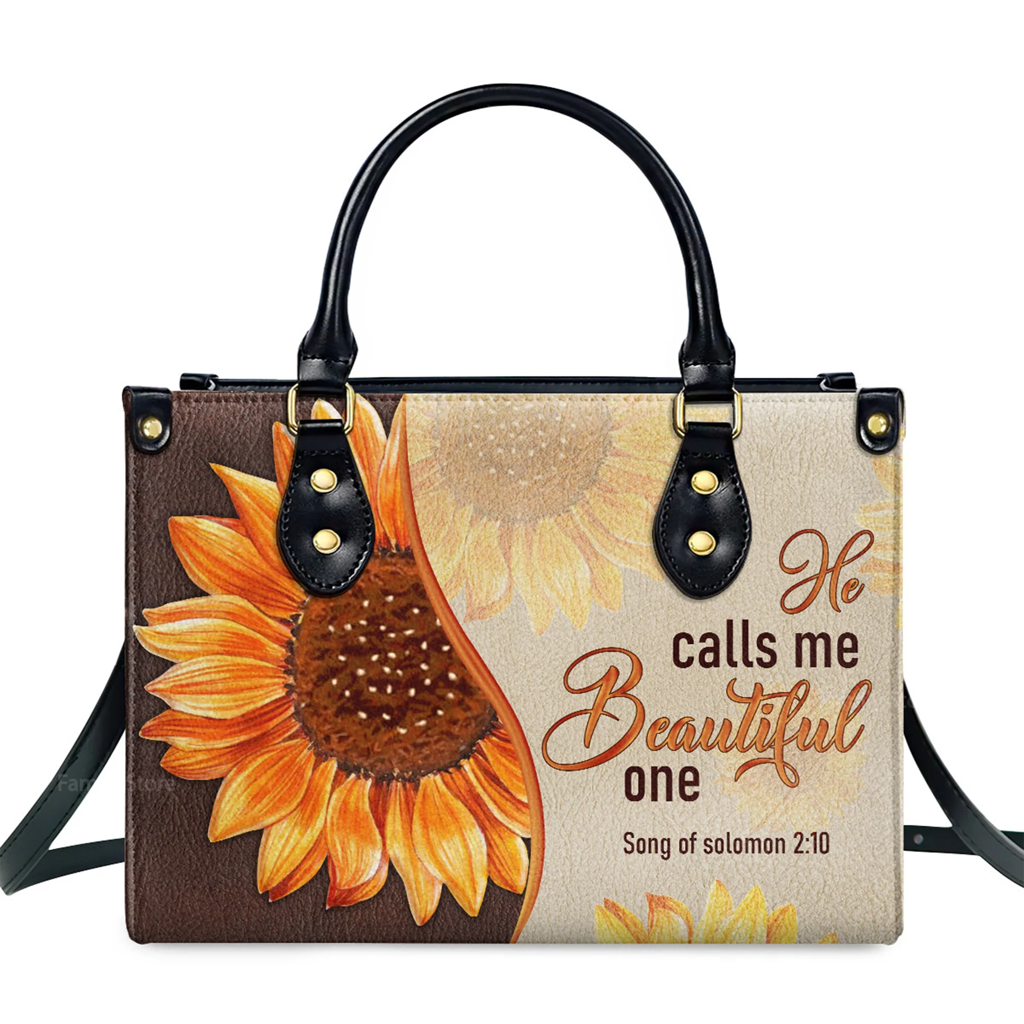 He Calls Me Beautiful One Fancy Sunflower - Thoughtful Gift For Christians - Personalized Leather Handbag With Handle - AT4080743 - Image 2