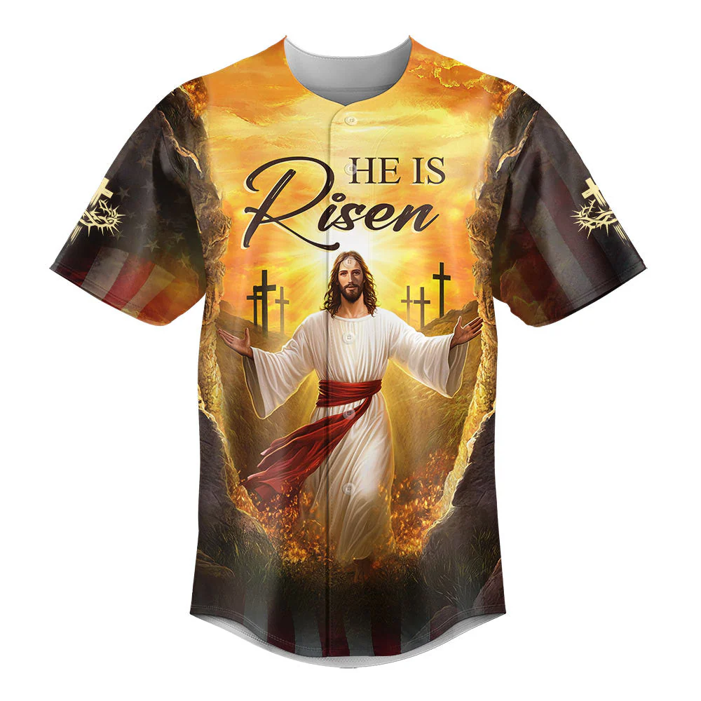 He Is Risen Baseball Jersey - Christant Gift For Him - Image 2