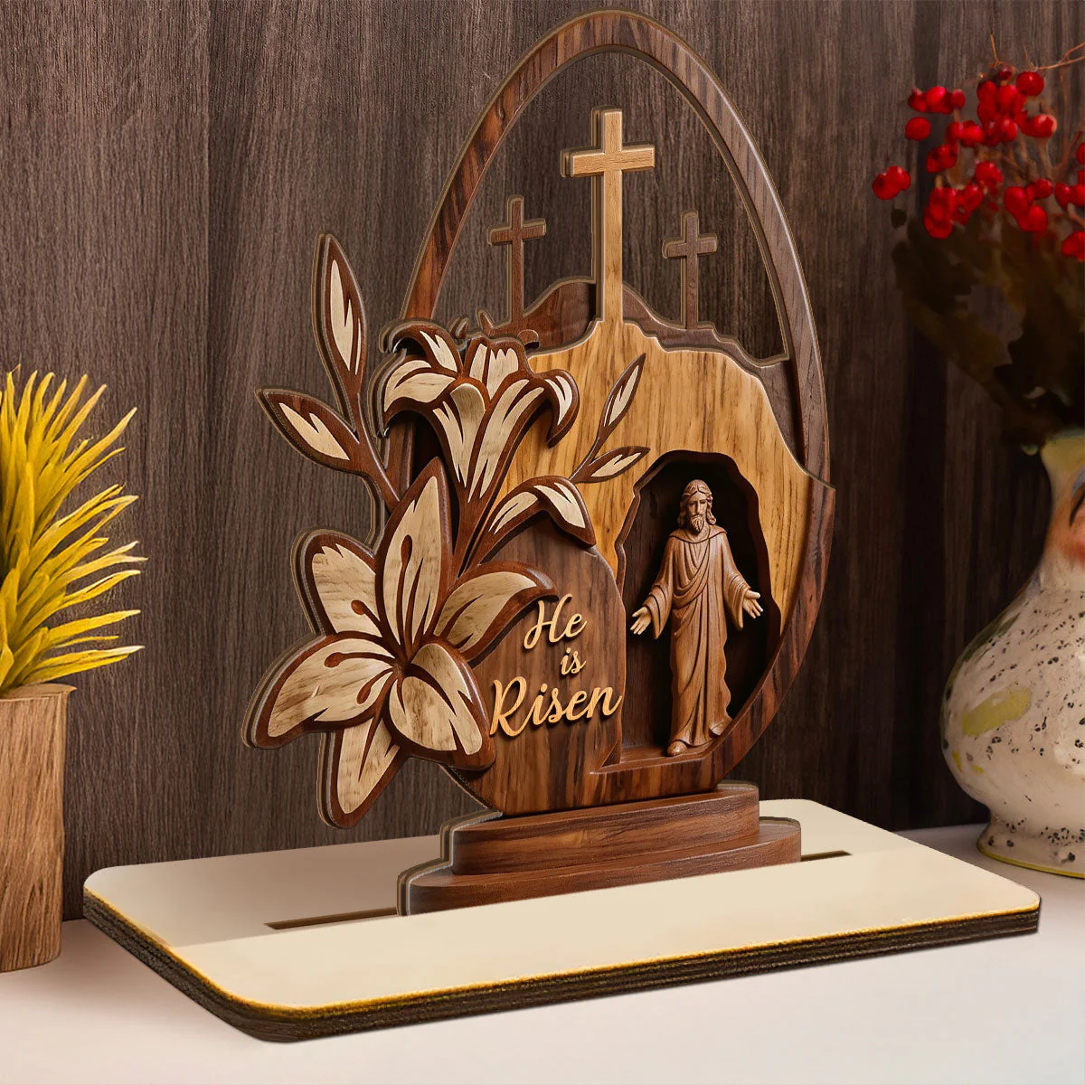 He Is Risen God - Shaped Wooden Plaque - Christian Gift For Him BA01 - Image 3