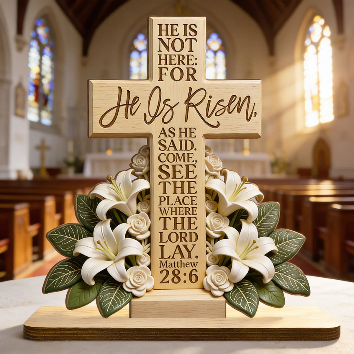 He Is Risen Matthew 28:6 - Shaped Wooden Plaque - Christian Gift BA01