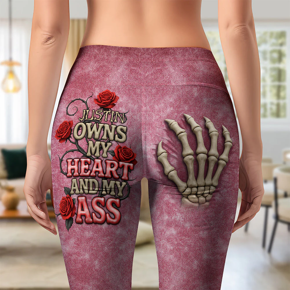 He Owns My Heart And My Ass - Personalized Leggings - Christmas Gift For Her, Skeleton Vibe HH01 - Image 3