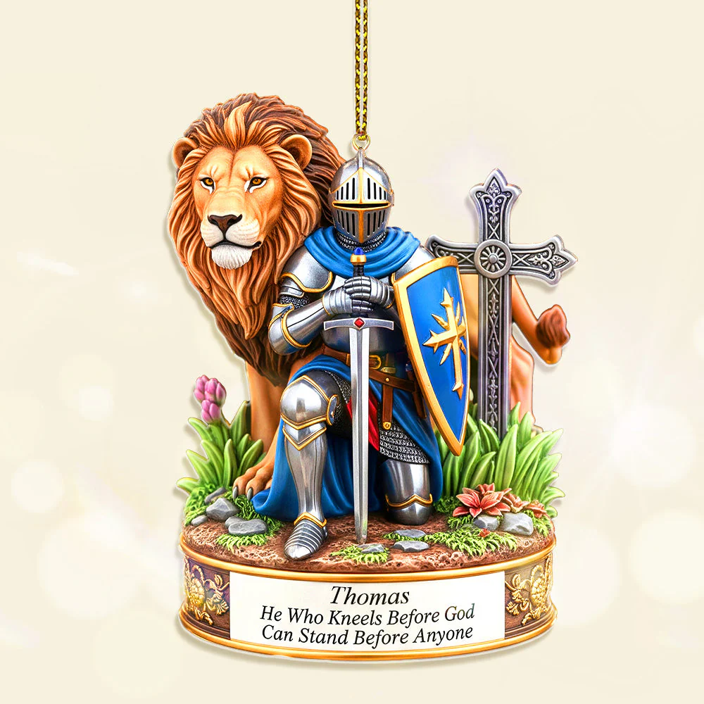 He Who Kneels Before God Can Stand Before Anyone - Personalized Acrylic Ornament - Christmas Gift For Him HH01 - Image 3