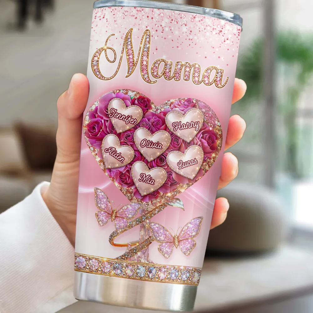 Heart Rose Flower Grandkids - Personalized Tumbler - Gift For Mom, Grandma HN02 - Image 4