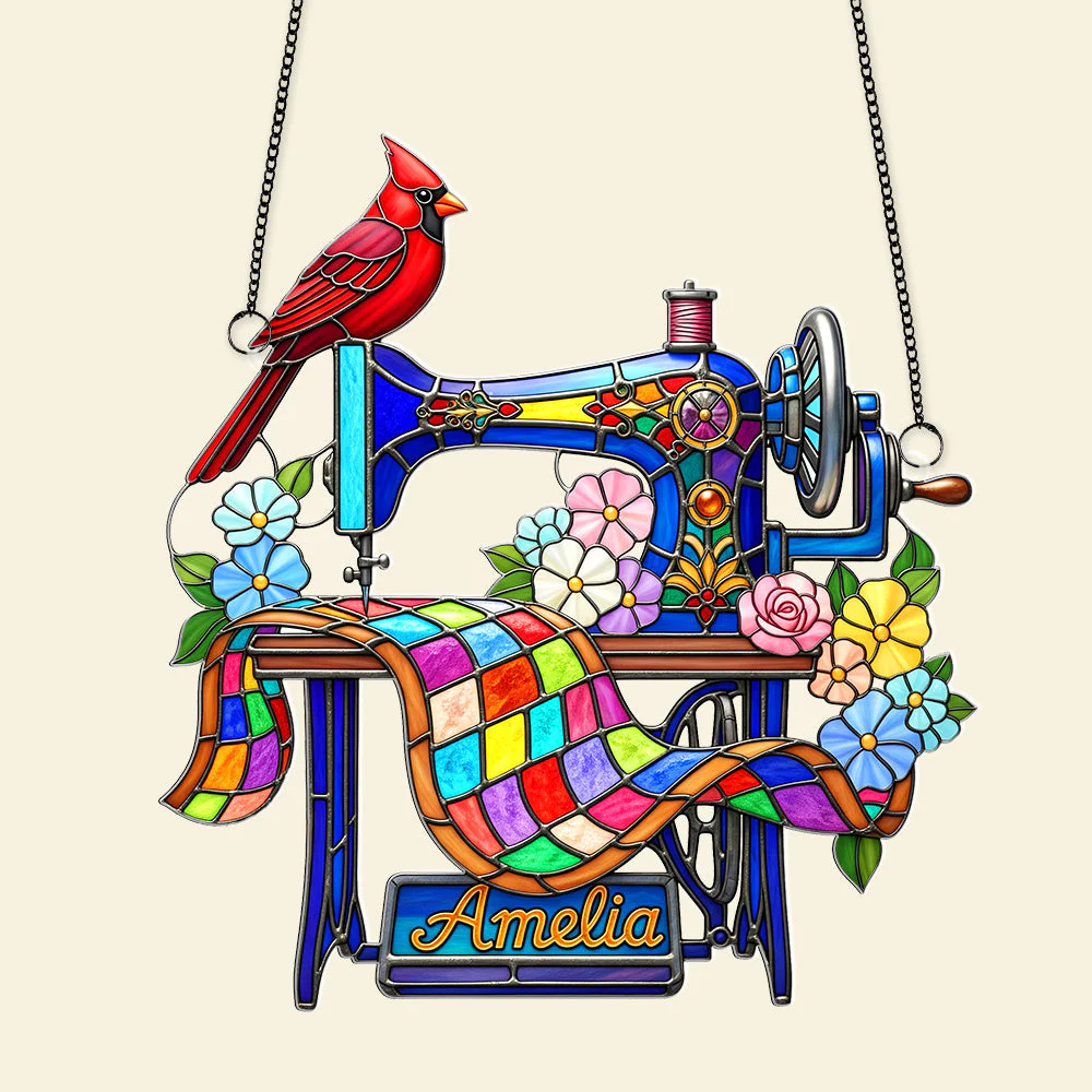 Heaven Cardinal Sewing Machine - Personalized Window Hanging Suncatcher Ornament - Memorial Gifts NA94 - Image 3