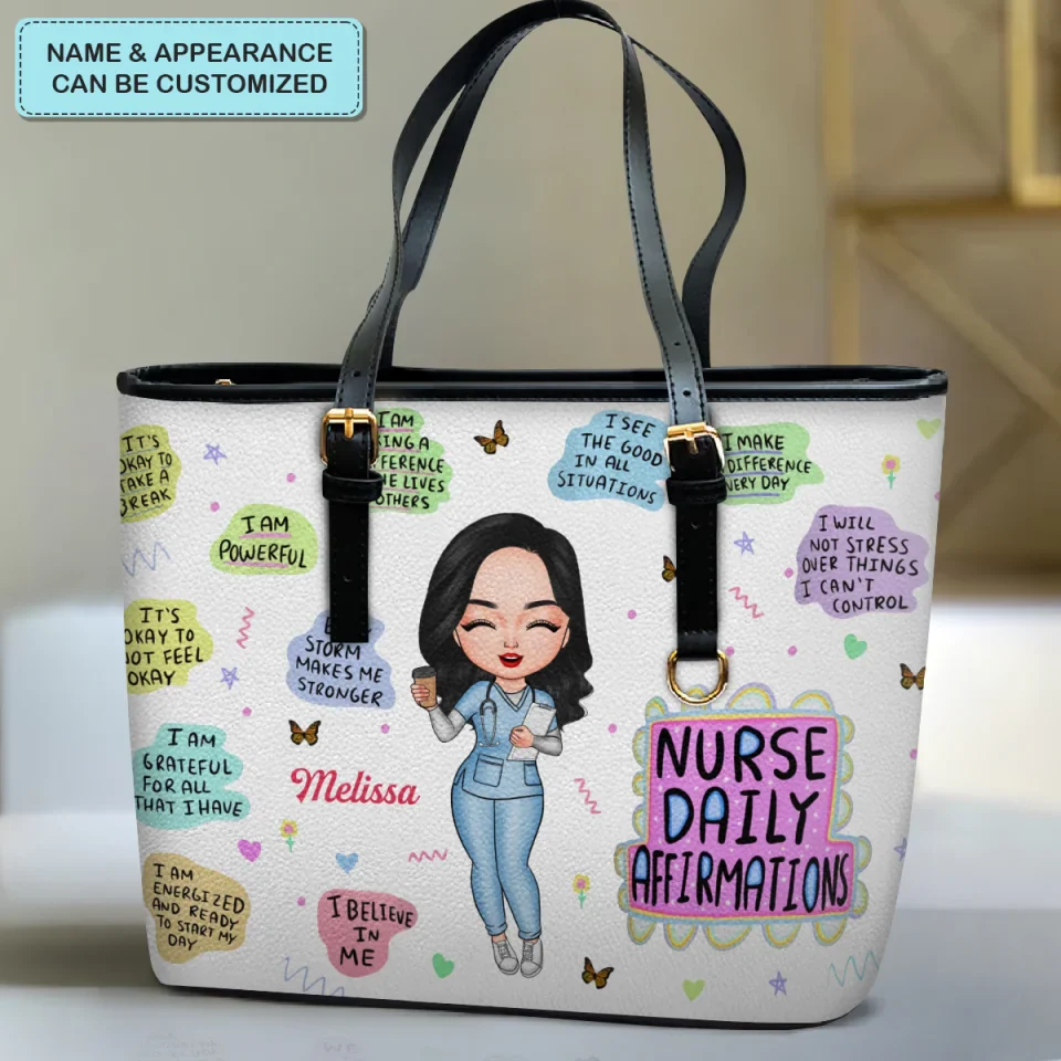 Nurse Daily Affirmations - Personalized Leather Tote Bag - Gift For Nurse | NR4 HH01 - Image 3