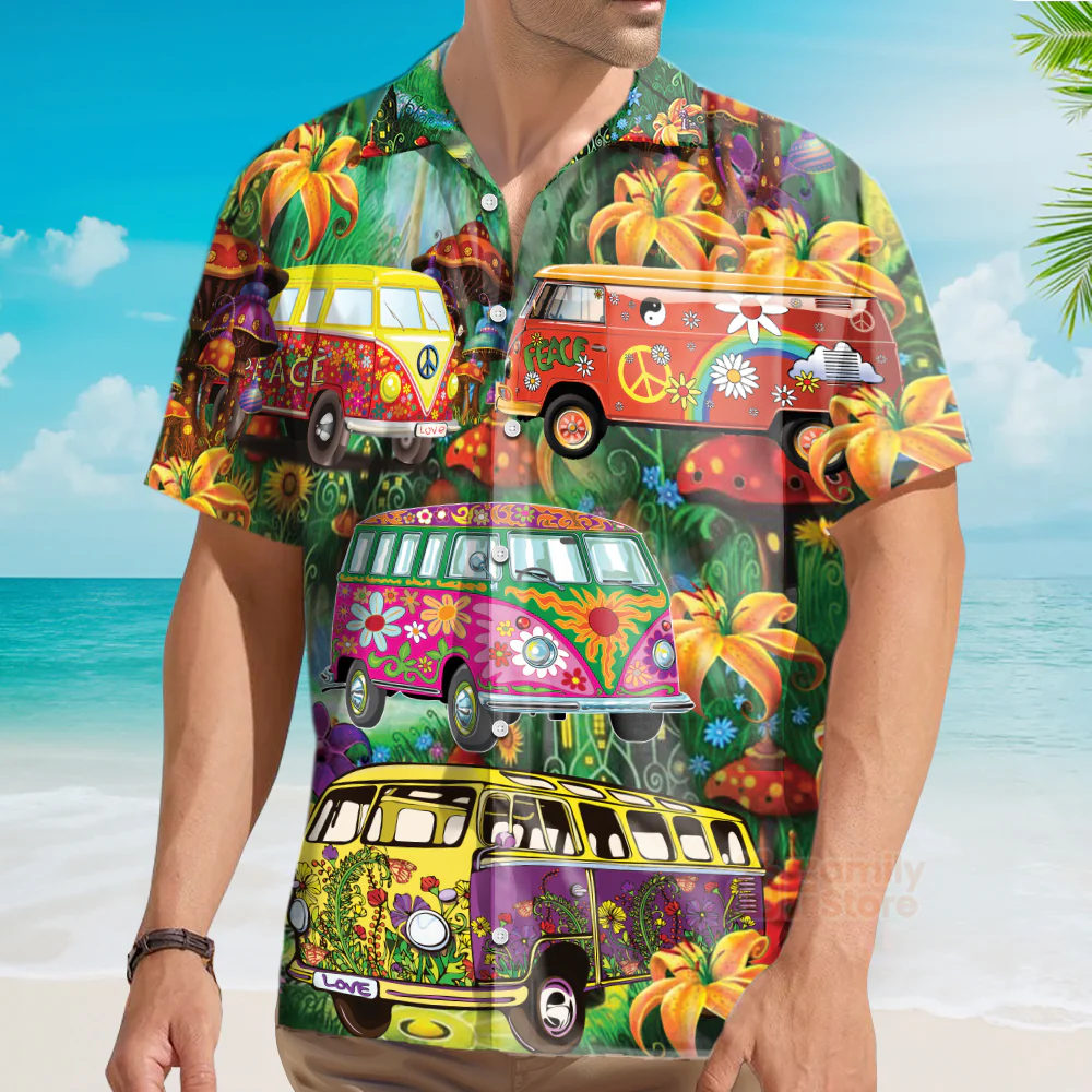 Hippie Bus Peace Life Colorful Style Hawaiian Shirt - Image 2