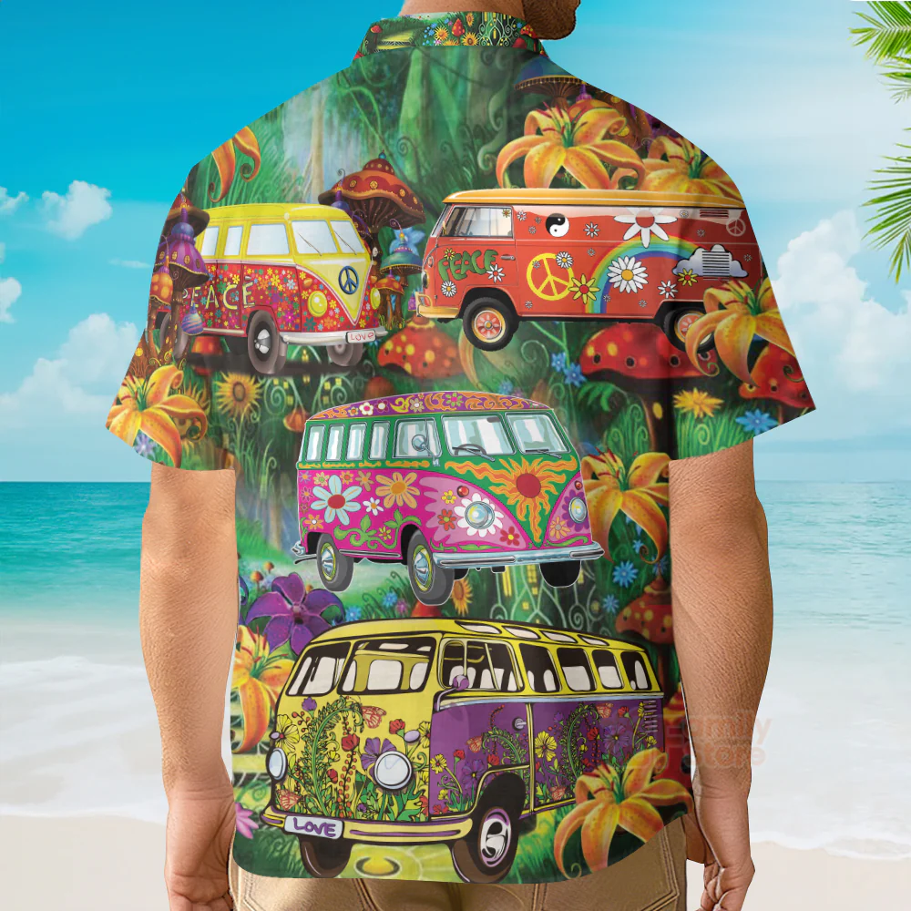 Hippie Bus Peace Life Colorful Style Hawaiian Shirt - Image 3