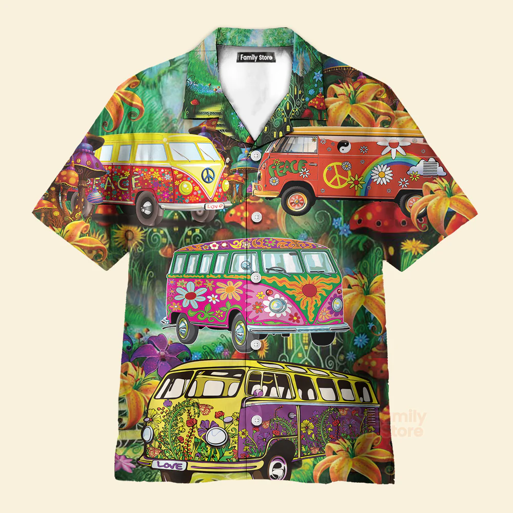 Hippie Bus Peace Life Colorful Style Hawaiian Shirt - Image 4