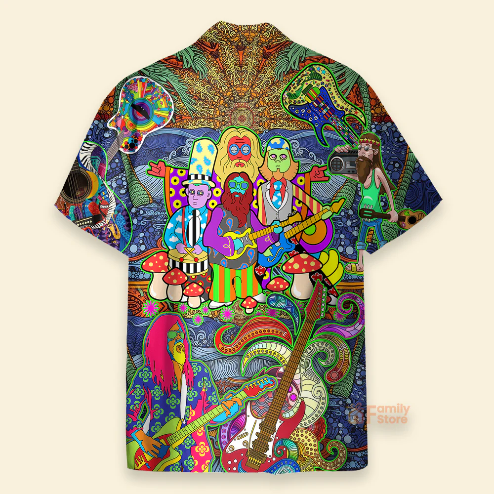 Hippie Music Electric Guitar Colorful Style Hawaiian Shirt - Image 2
