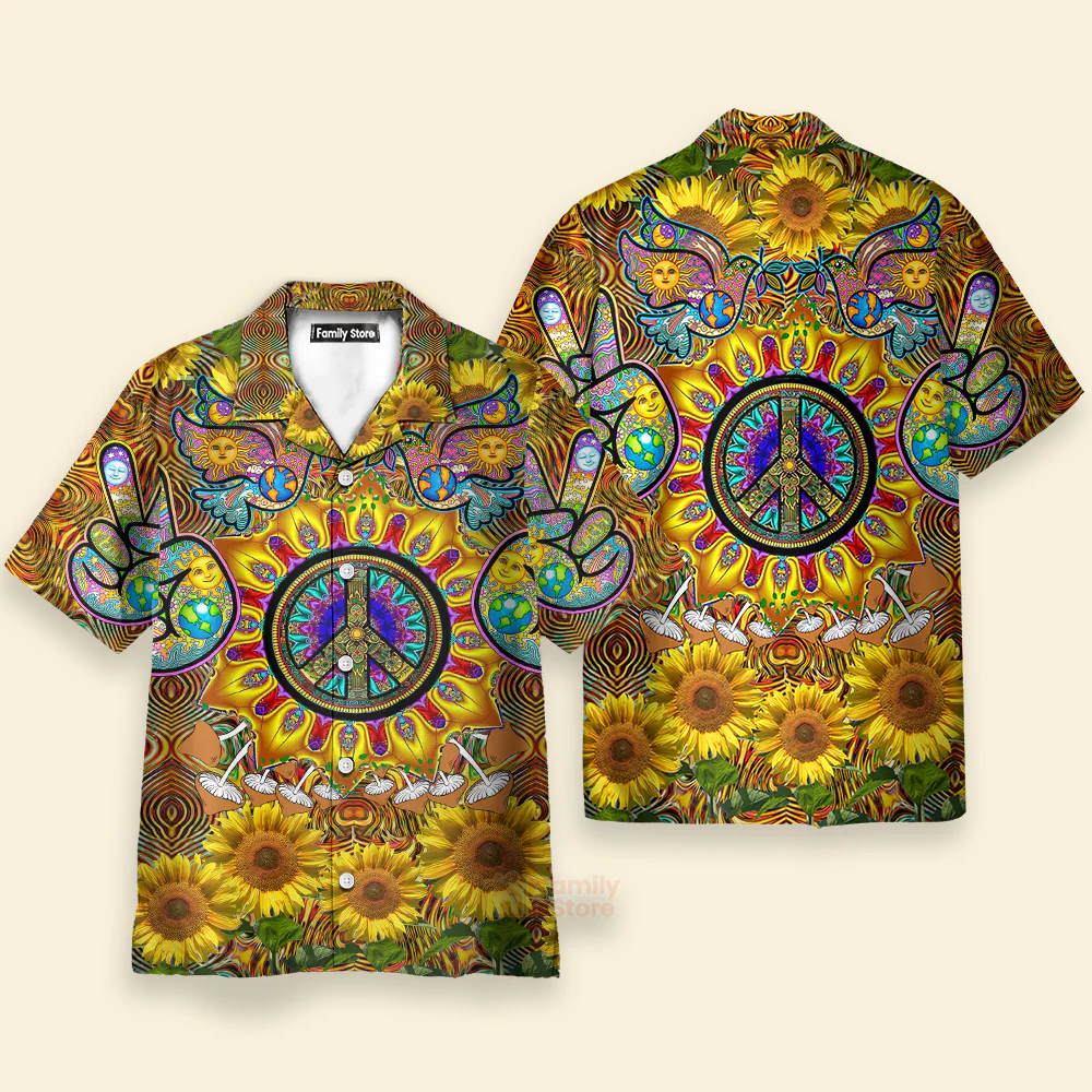 Hippie Sunflowers Love Sunshine Yellow Amazing Style Hawaiian Shirt - Image 2