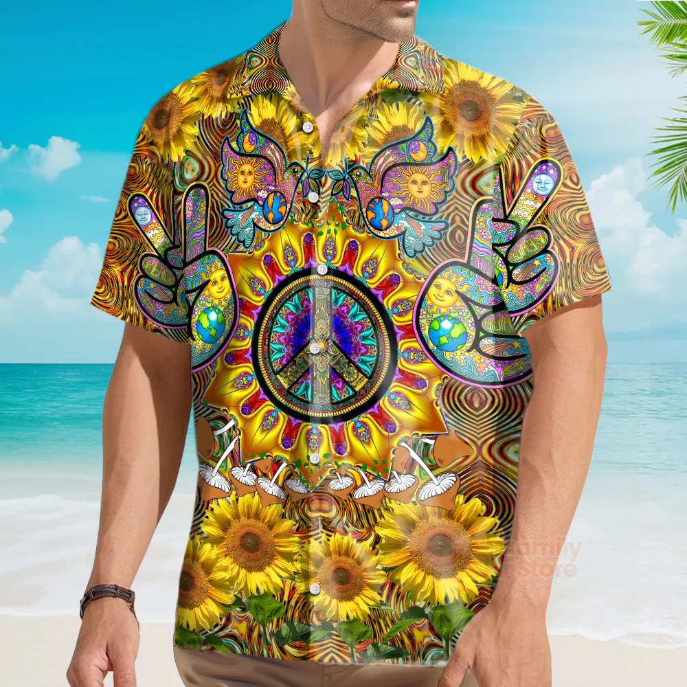 Hippie Sunflowers Love Sunshine Yellow Amazing Style Hawaiian Shirt - Image 3