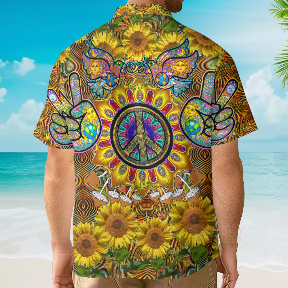 Hippie Sunflowers Love Sunshine Yellow Amazing Style Hawaiian Shirt - Image 4