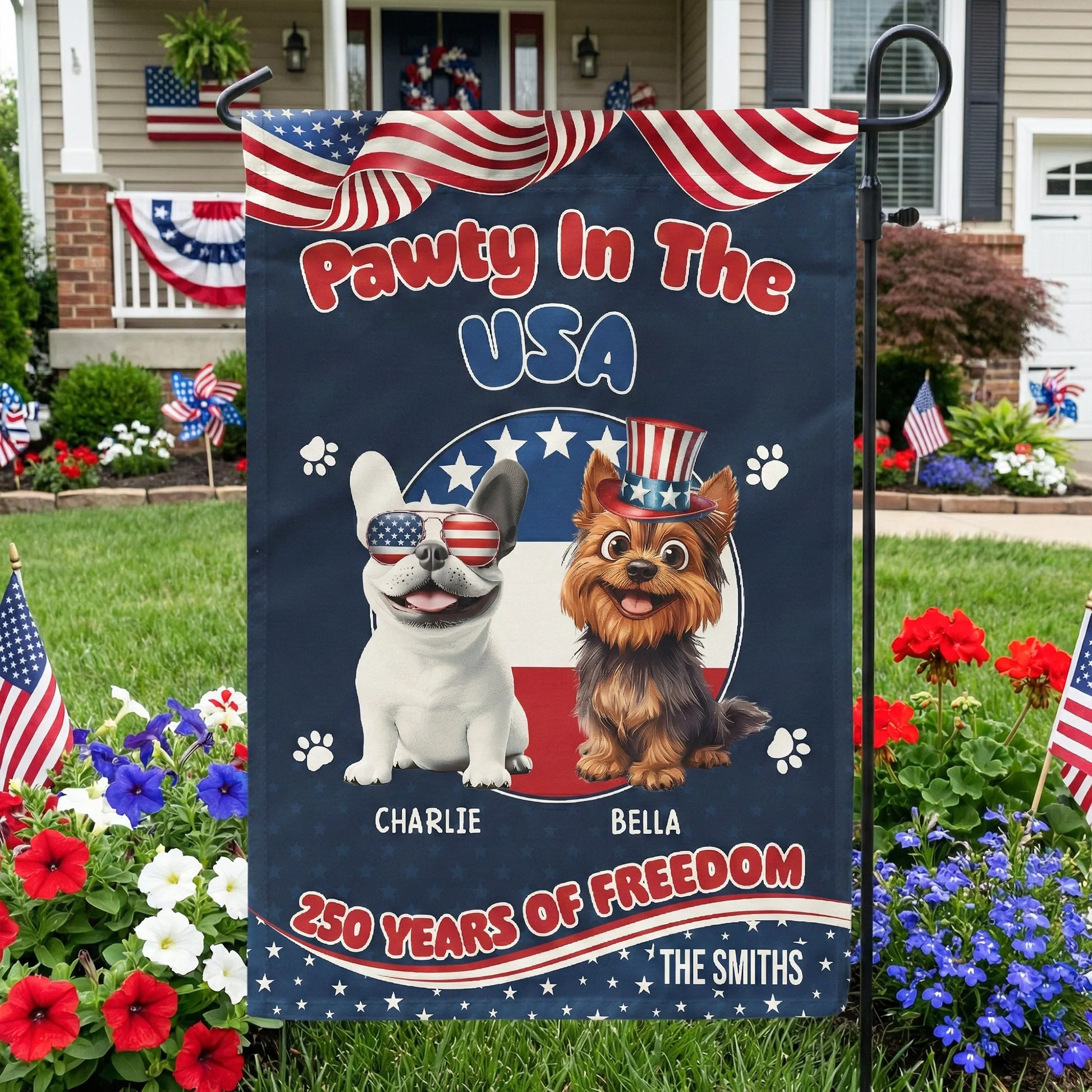 Pawty In The USA 250 Years Of Freedom - Personalized Flag - Patriotic Gift For Family, Pet Lovers | CLP15.Ver7 HN02