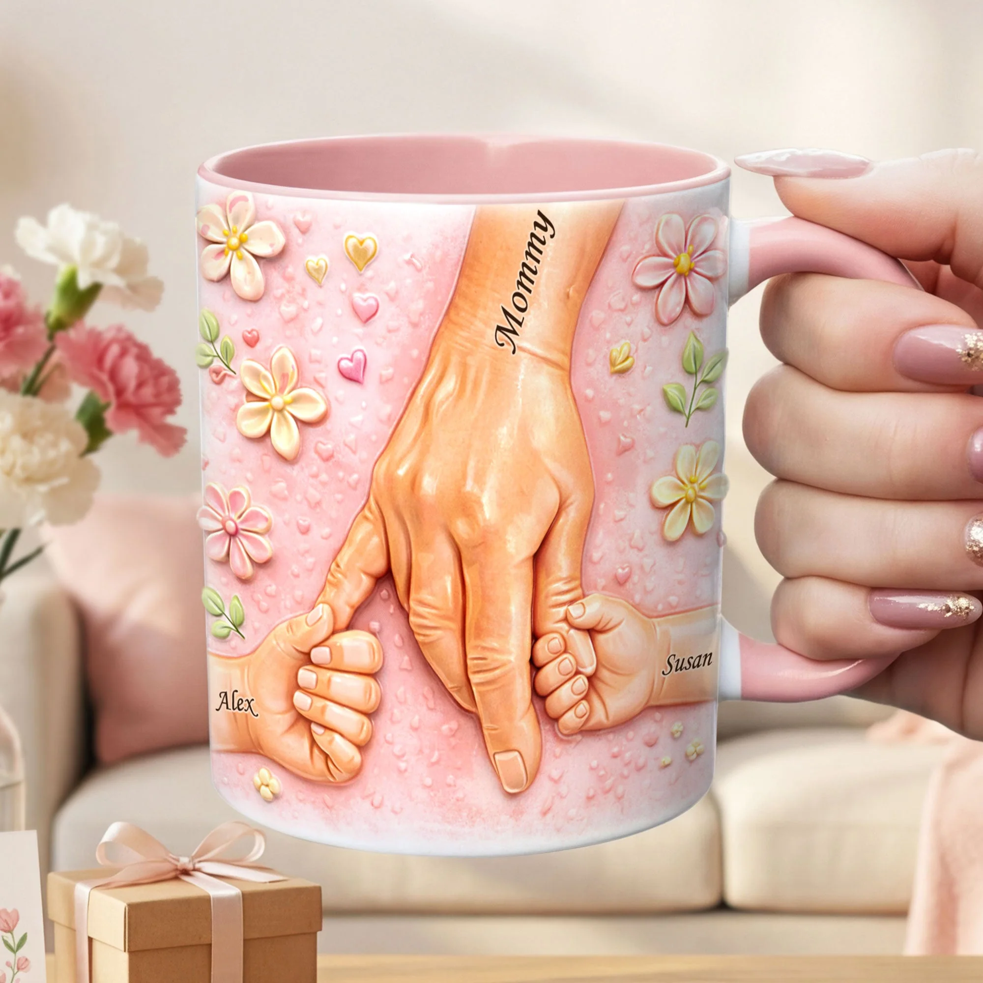 Hold Mom's Hand - Personalized Accent Mug - Gift For Grandma, Mom, Kids, Mother's Day HH01 - Image 2