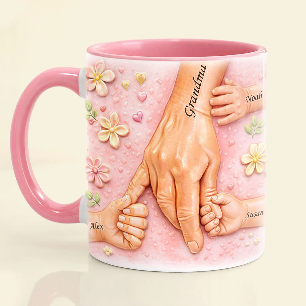 Hold Mom's Hand - Personalized Accent Mug - Gift For Grandma, Mom, Kids, Mother's Day HH01 - Image 3