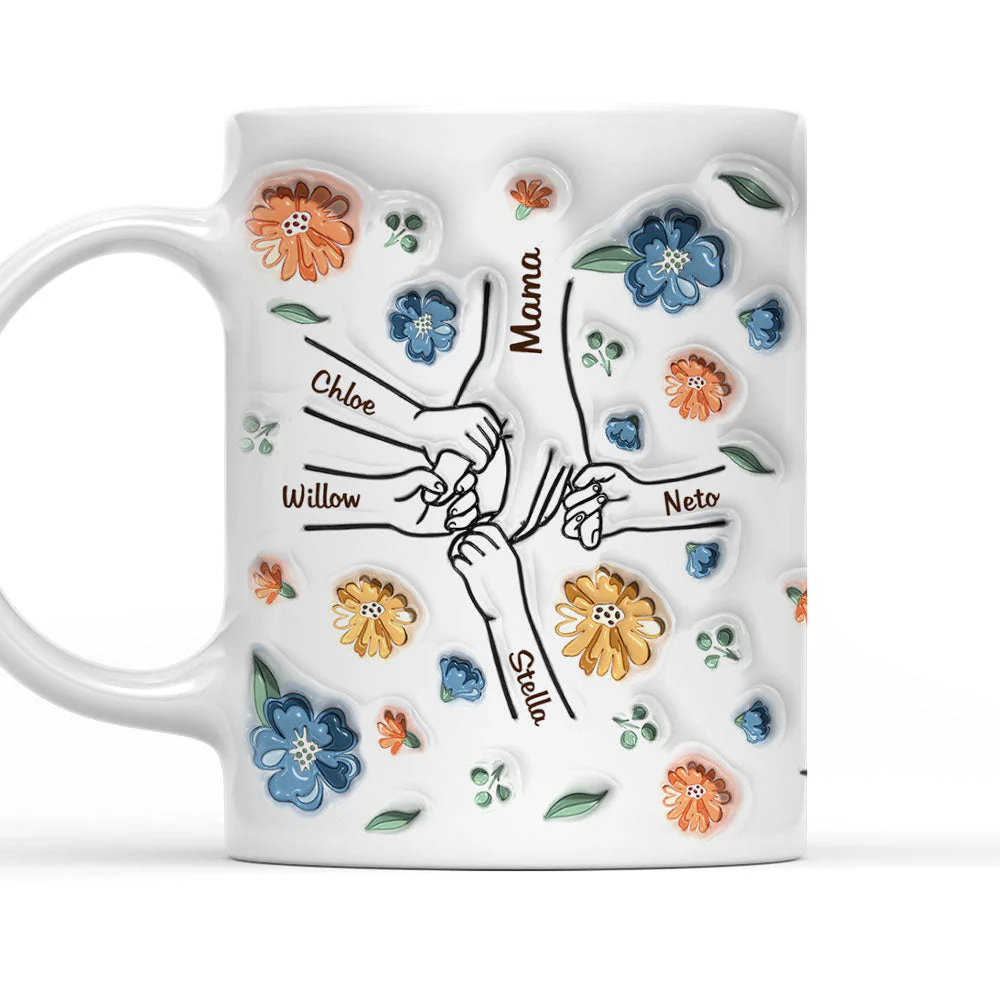 Hold My Hand, Hold My Heart - Personalized 3D Inflated Effect Ceramic Mug - Gift For Mom, Grandma, Mother's Day | NA94