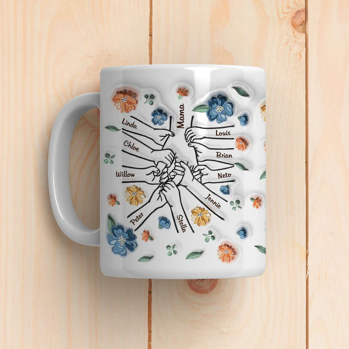 Hold My Hand, Hold My Heart - Personalized 3D Inflated Effect Ceramic Mug - Gift For Mom, Grandma, Mother's Day | NA94 - Image 2