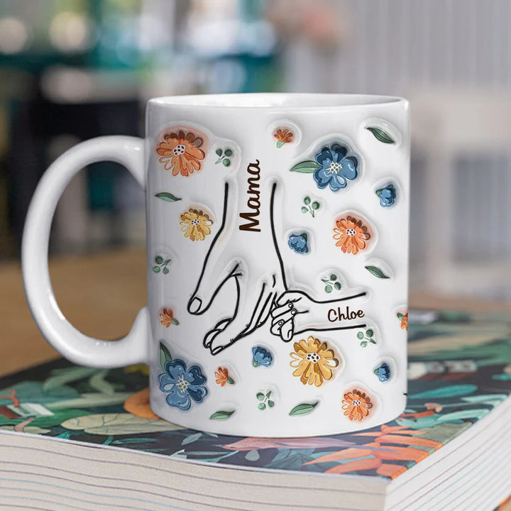 Hold My Hand, Hold My Heart - Personalized 3D Inflated Effect Ceramic Mug - Gift For Mom, Grandma, Mother's Day | NA94 - Image 3