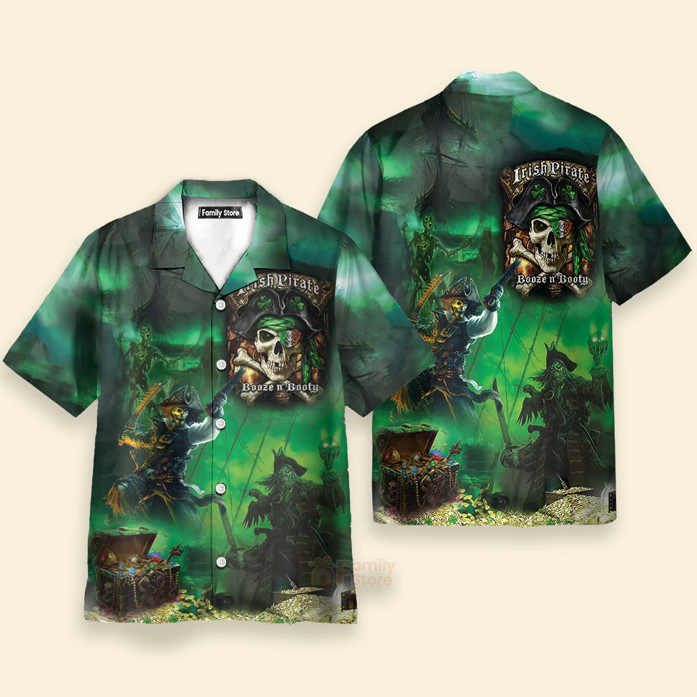Irish Pirate Booze And Booty Hawaiian Shirt - Image 2