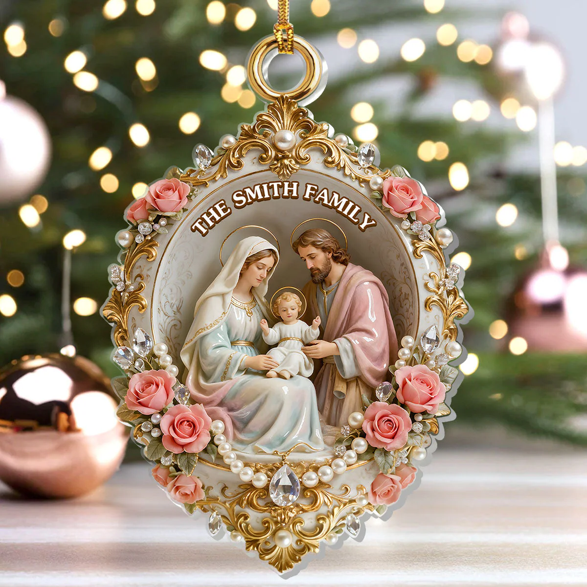 Holy Family - Personalized Acrylic Ornament - Gift For Christmas, For Family HL128 - Image 3