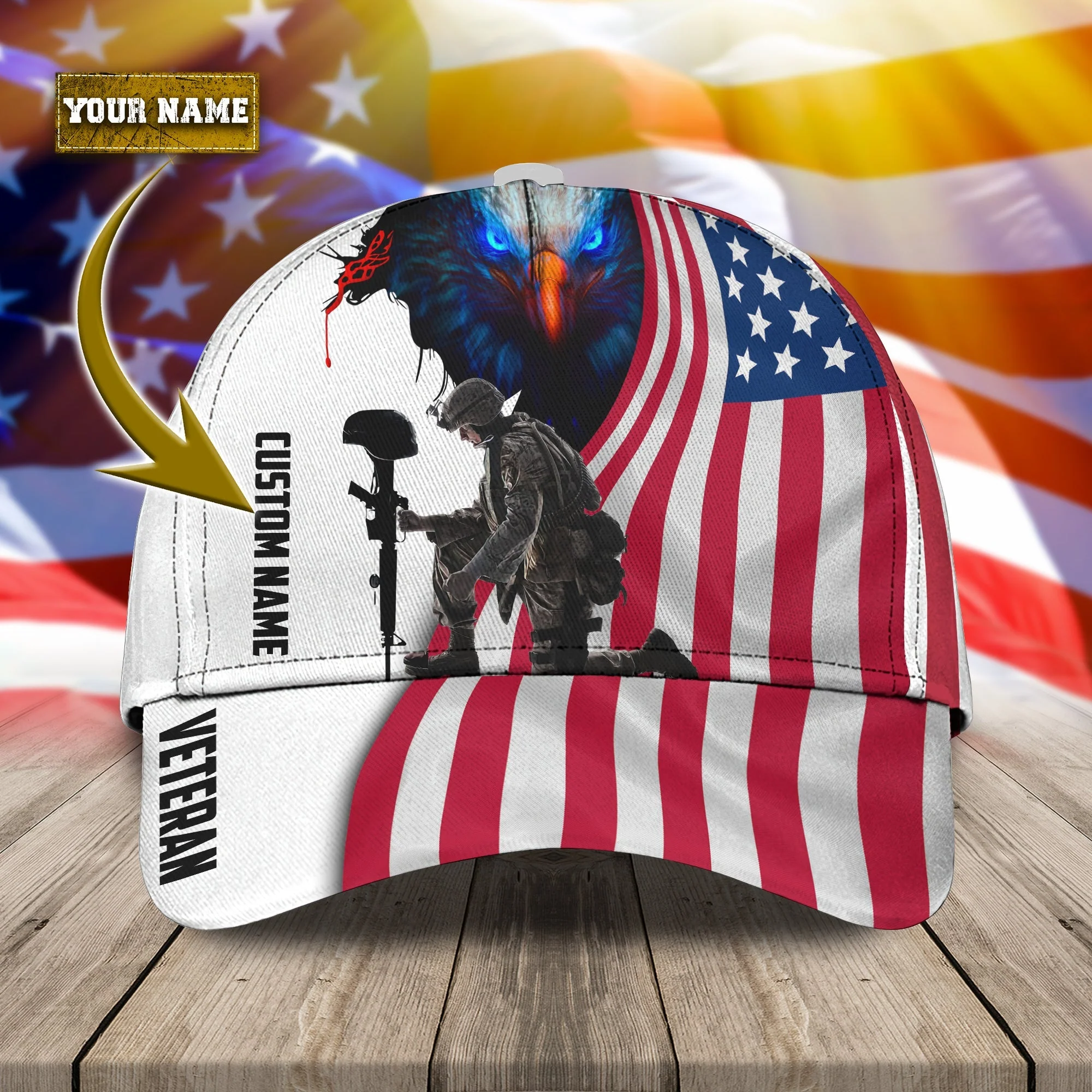 Honor The Fallen Military American Eagle - Personalized Classic Cap - Patriotic Gift For Veterans | HN02