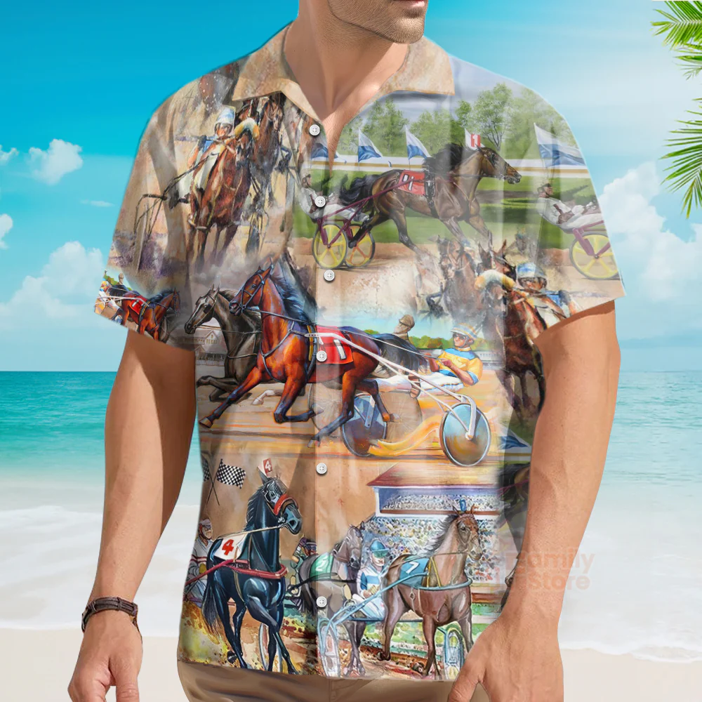 Horse Harness Racing On With Passion - Vintage Hawaiian Shirt - Image 3