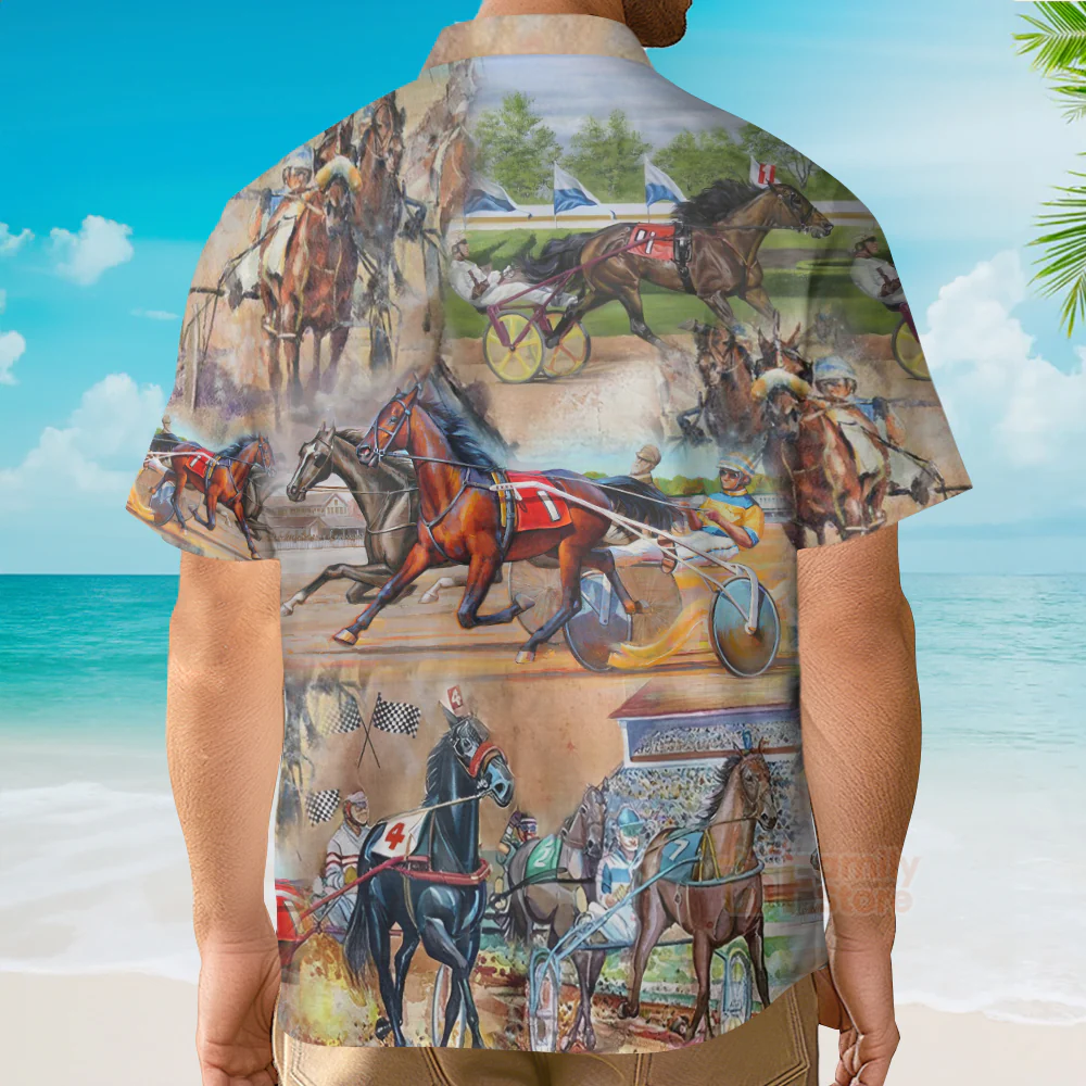 Horse Harness Racing On With Passion - Vintage Hawaiian Shirt - Image 4