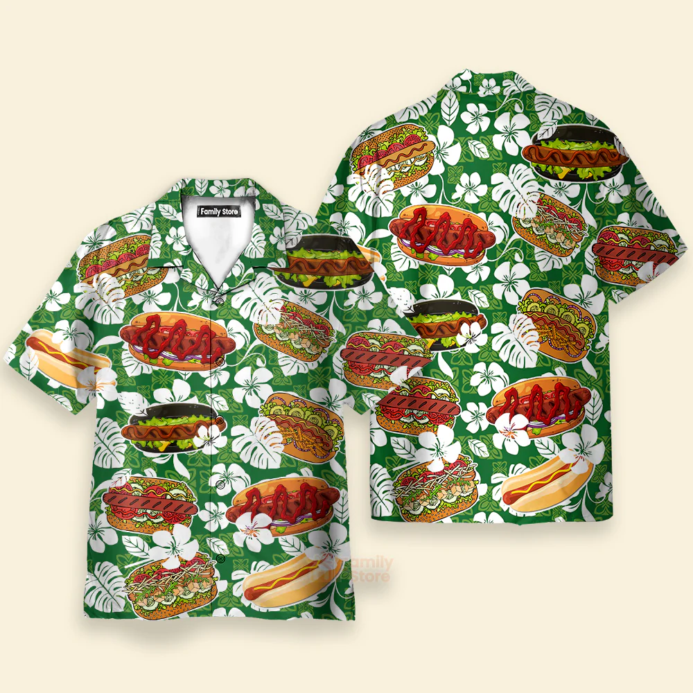 Hot Dog Hibiscus Flower Aloha Hawaiian Shirts For Men, Women - Image 2