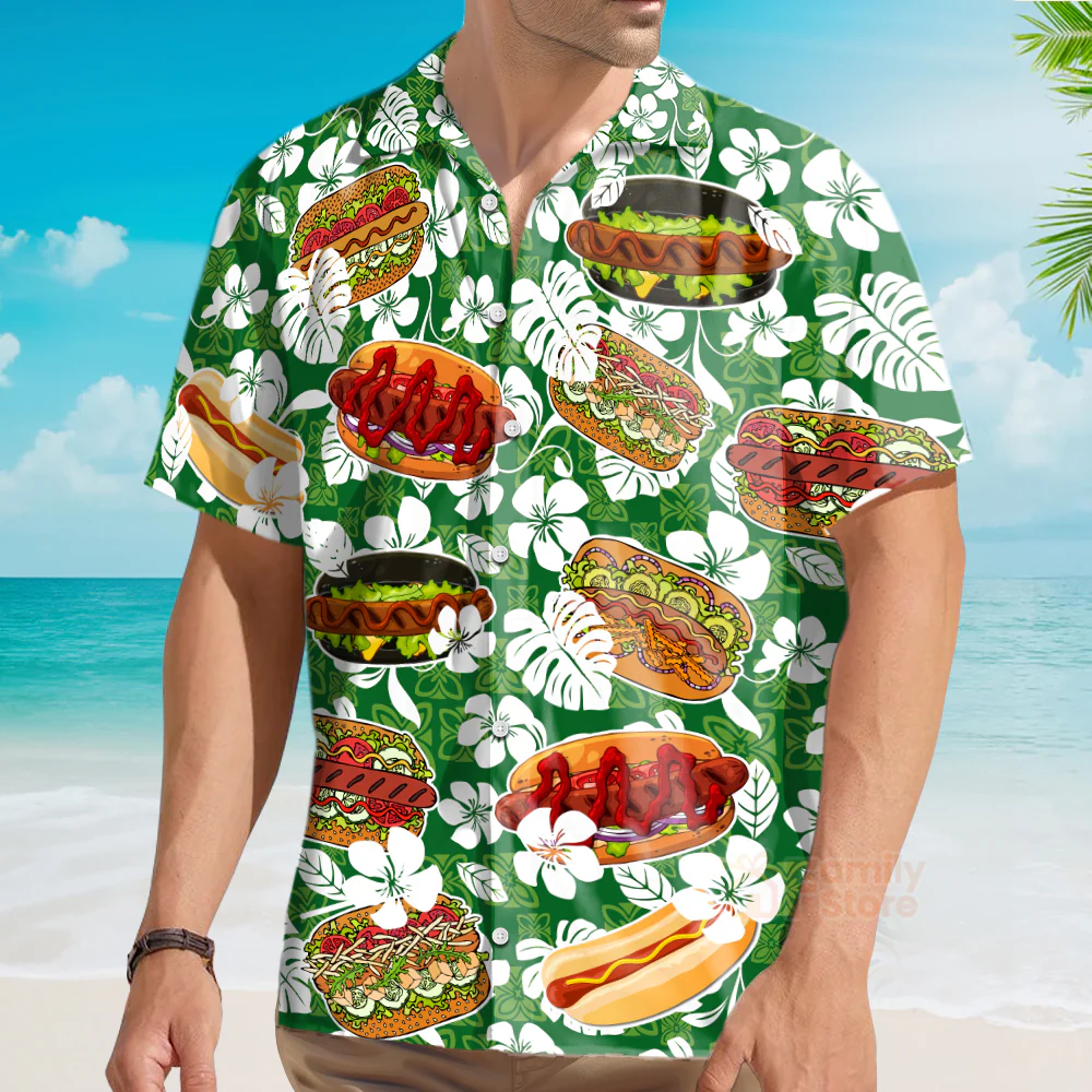 Hot Dog Hibiscus Flower Aloha Hawaiian Shirts For Men, Women - Image 3