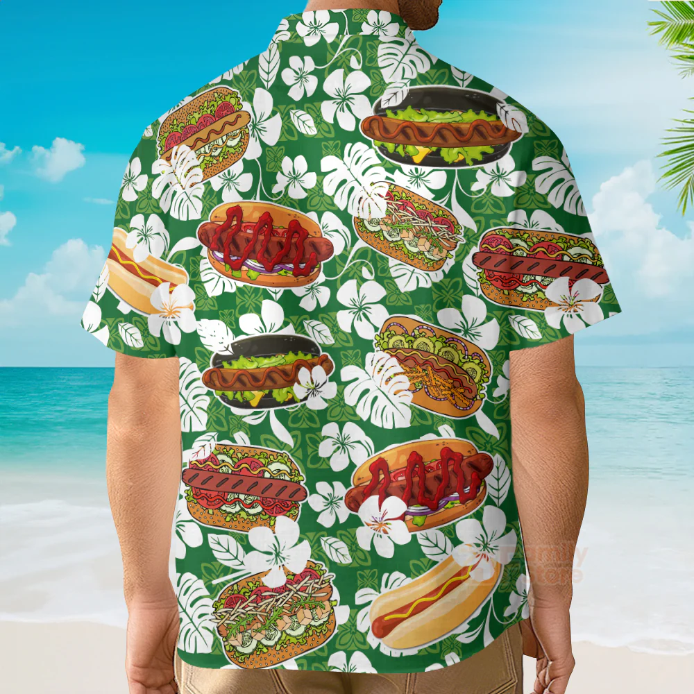Hot Dog Hibiscus Flower Aloha Hawaiian Shirts For Men, Women - Image 4