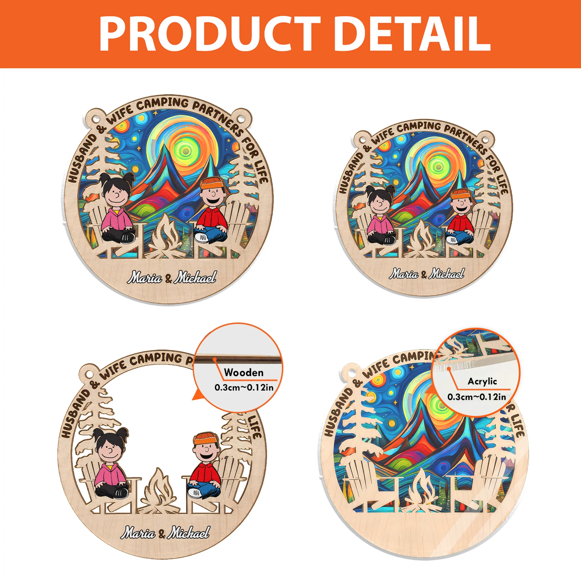 Husband And Wife Camping Partners For Life Peanut - Personalized Window Hanging Suncatcher Ornament - Gift For Camping Lovers | GR11 NH96 - Image 4