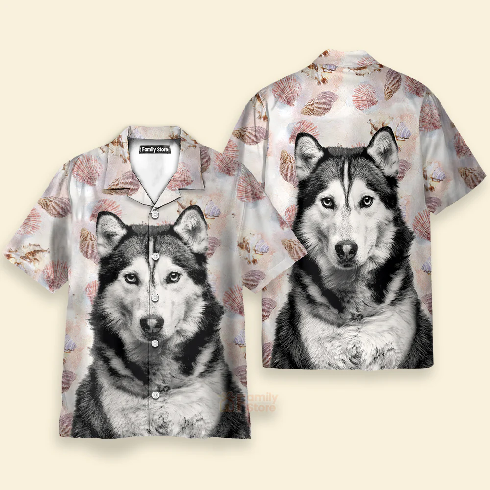 Custom Photo Husky Terrier Mens 3D - Hawaiian Shirt - Image 2
