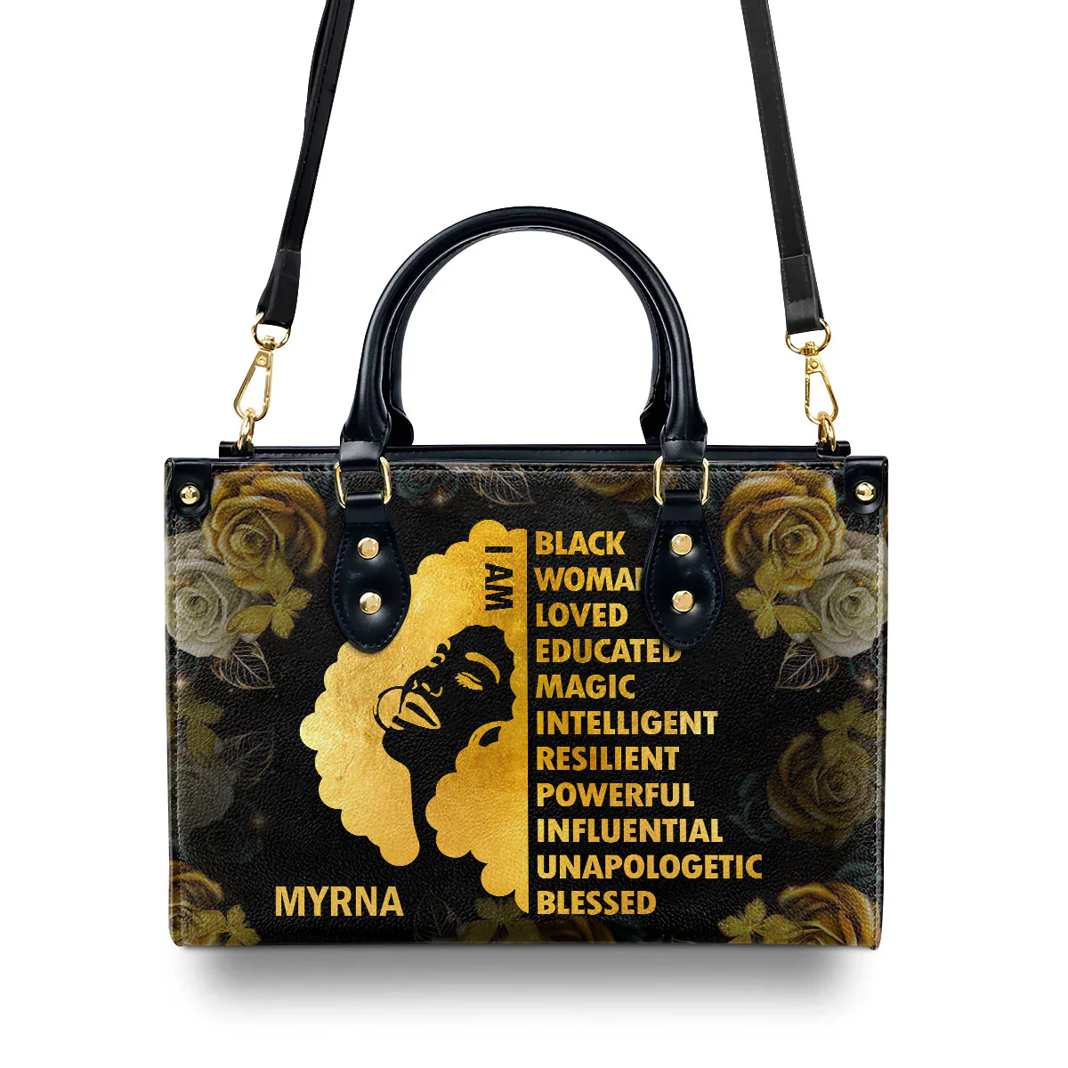 I Am A Black Queen Tote - Personalized Affirmation Leather Handbag - Gift For Black Women | HD95 - Image 3