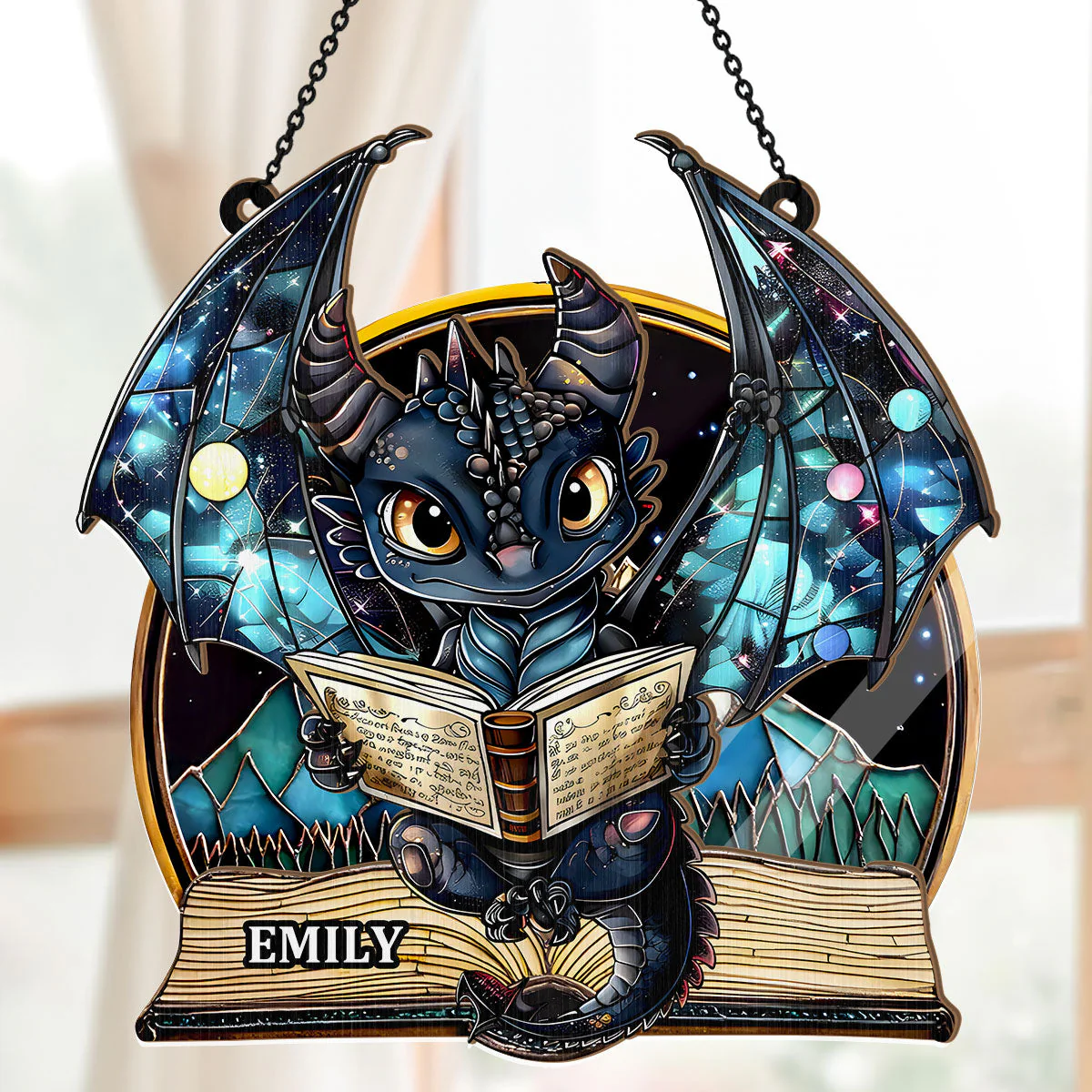 I Am A Book Dragon - Personalized Window Hanging Suncatcher - Image 3