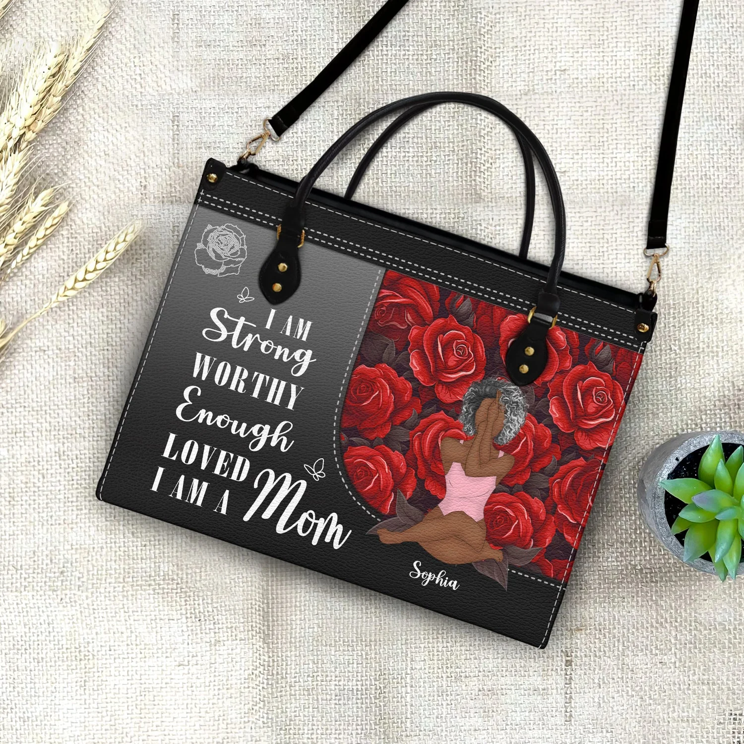 I Am A Strong Mom, A Loved Mom - Personalized Leather Bag - Gift For Mother, Grandma, Grandmother, Mother's Day | CLGOD02 NA94 - Image 4