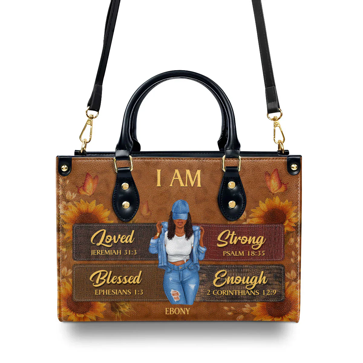 I Am Bold Strong Loved Tote - Personalized Afro Leather Handbag - Empowerment Gift For Black Women | GR3 HD95 - Image 3
