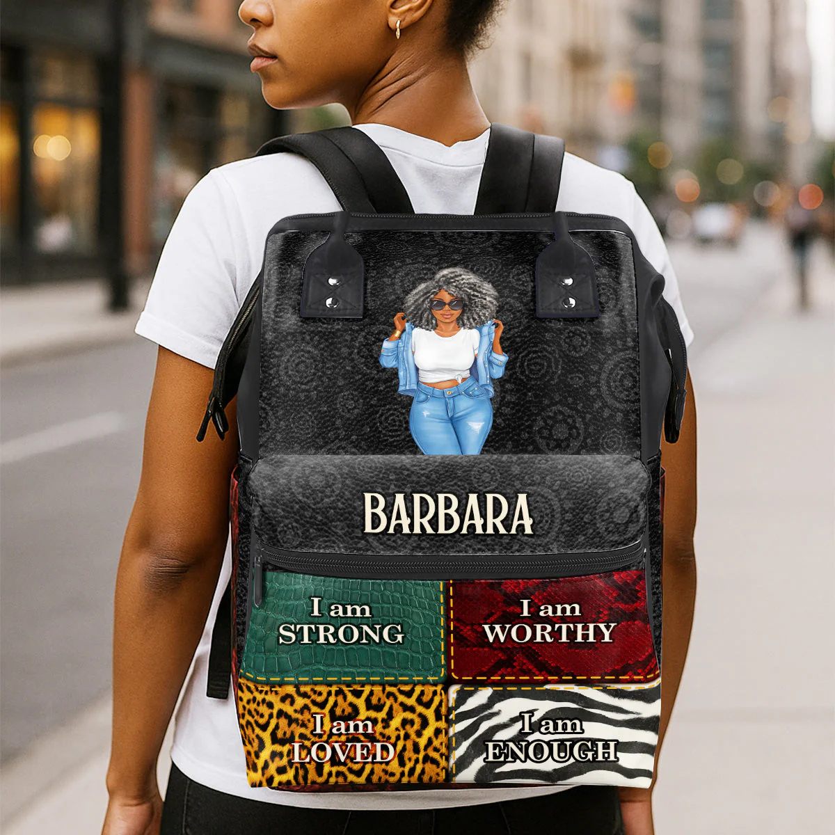I Am Daily Affirmations - Personalized Duckbilled Backpack - Empowerment Gift For Her | GR3. Black Girl Jacket HH01 - Image 5