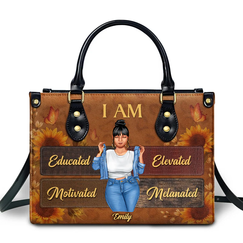 I Am Educated, Elevated, Motivated, Melanated - Personalized Leather Bag - Gift For Wife, Mom, Black Woman, African American, Black History Month - GR3 NA94 - Image 2