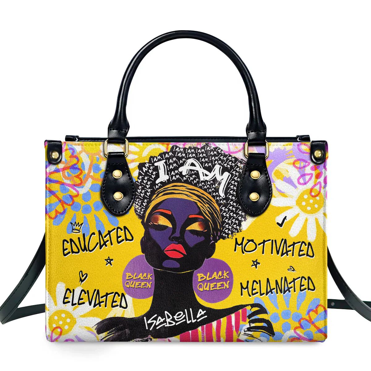 I Am Educated & Melanated Tote Bag - Empowered Queen Leather Handbag - Gift for Black Women HD95
