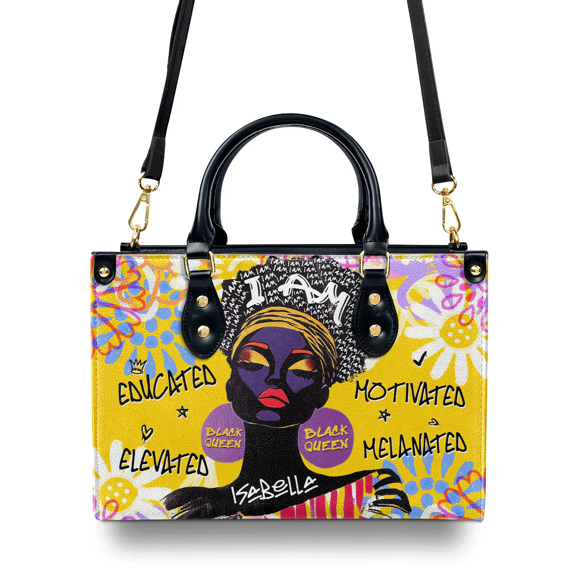 I Am Educated & Melanated Tote Bag - Empowered Queen Leather Handbag - Gift for Black Women HD95 - Image 3